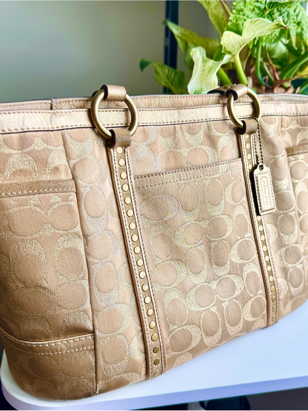 Coach Signature Gold Tote with Studded Straps
#60867-F12853